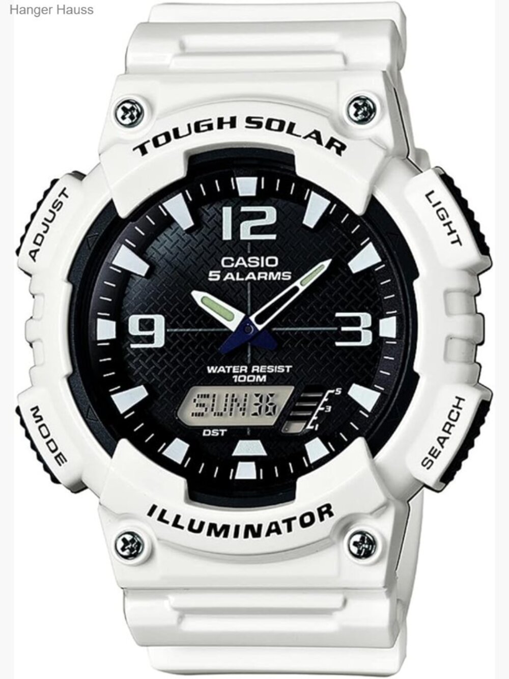 Solar Powered Analog Digital Watch 100m Wr Stopwatch Timer Led